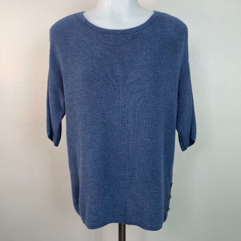 Chico's Sweater 0 Women's Small Blue Short Sleeve Pullover Knit